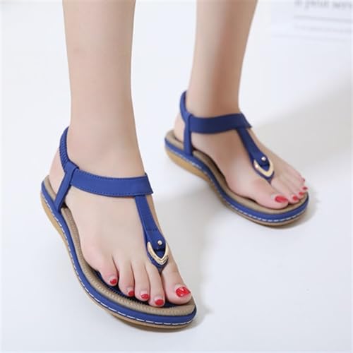 Womens Beach Flip Flops, Casual Crystal Open Toe Sandals Elastic Ankle Strap Low Wedges Slippers for Travel Daily3