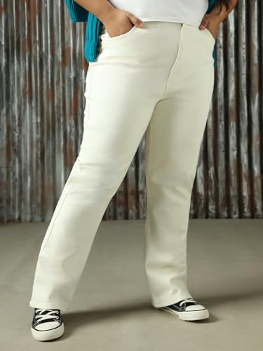 Image of High Star Women Washed Cotton Flared Fit High- Rise Jeans 47
