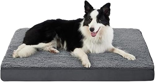 kxptso 低反発犬用ベッドマットレス、ソフトペットクレートマット取り外し可能、洗えるクッションマットレス、ジッパーと滑り止め付き、ペット・マッサージ・クッション 中型大型犬用 滑り止めと防湿犬小屋 (M,ダークグレー)
