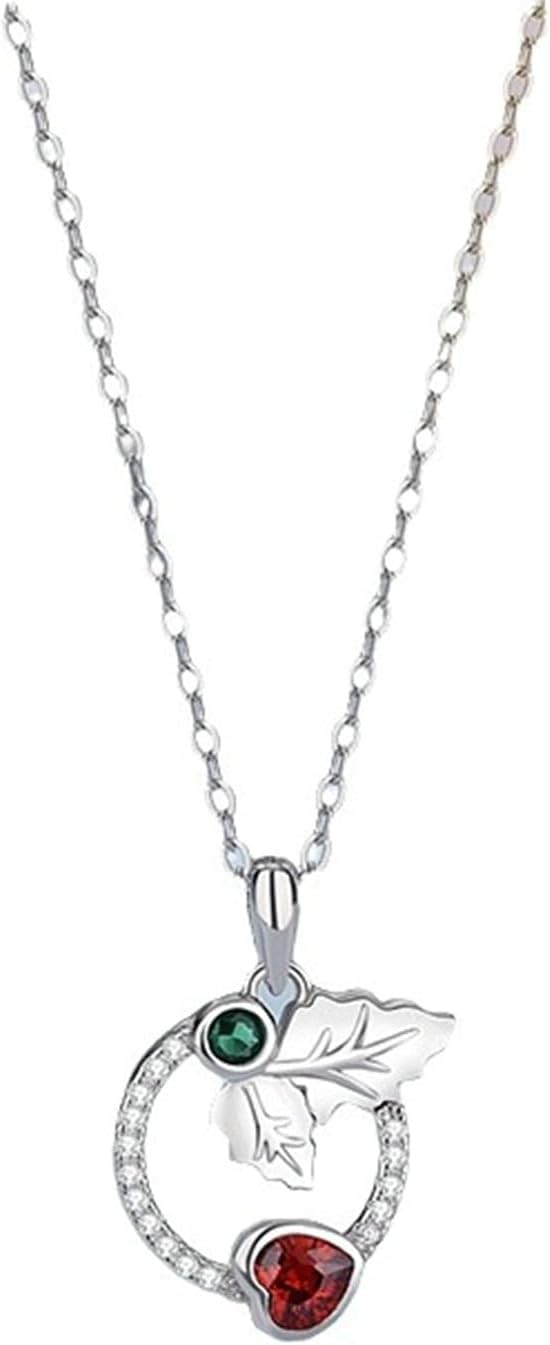 9ct 14ct 18ct White Gold Pendant Necklaces for Women, Necklace Heart Ruby and Circle with Emerald Diamond Pendant White Gold Chain 45CM Real Jewellery