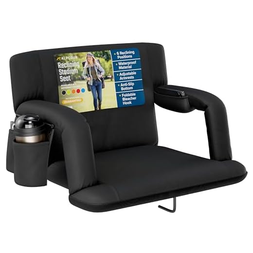 Alpcour Folding Stadium Seat – 25-inch Extra Wide Padded Adults Camping Reclining Waterproof Bleacher Chair – Best Ultra Extra Thick Lightweight Back Support Cushion Seats for Bleachers w/Arm Rest