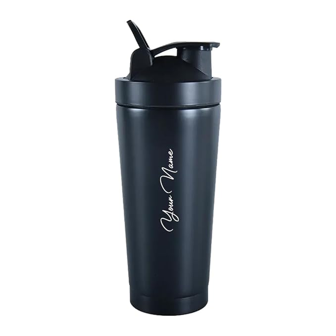 Giftana Personalized Gym Shaker Bottles for Pre-Post Workout Stainless Steel Protein Shaker Bottle with Leak-Proof, Personalized Gifts for Boyfriend, Husband, Customized Gym Shaker 750ml (Black)