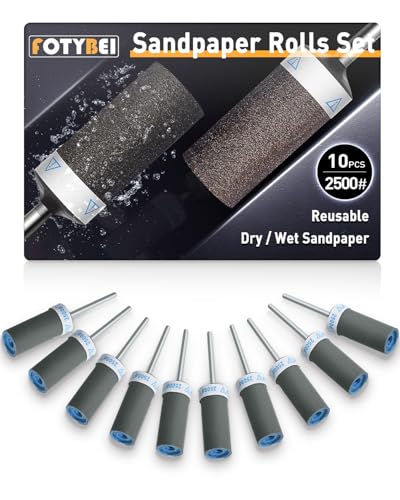 10Pcs 2500 Grit Sanding Drums Sandpaper Sticks Set with Dremel Rotary Tool for 1/8" Shank, Rotary Tool Accessories Suitable for Metal Rust Removal/Jade Polishing/Stone Grinding