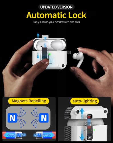 Image of Pohgelan for AirPods 2nd /1st Case with Safety Lock-White | Magnetic Automatic Lock with Cleaning Kit&Keychain,Compatible with Magsafe