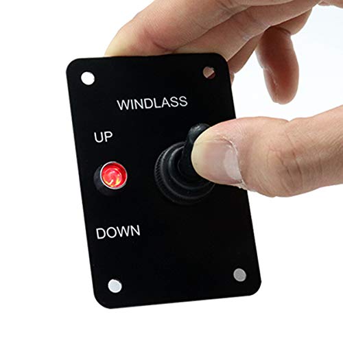 Eurobuy 12V 15A Anchor Windlass Up/Down Rocker Switch Panel, Marine Windlass Toggle Switches ON-Off-ON Control Panel with Red LED - Thumbnail 4