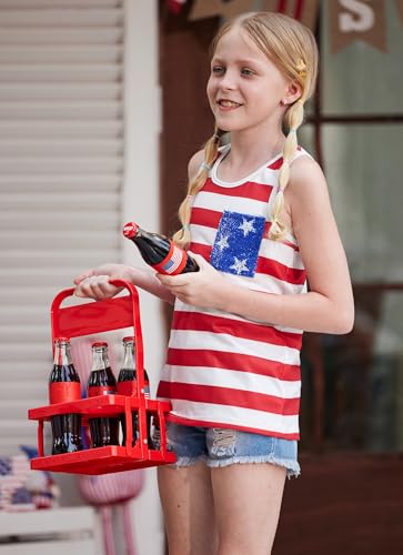 Image of 4th of July Girls Flag Tank Top Back Bow Sleeveless Patriotic Holidays T-Shirt 4-14 Years