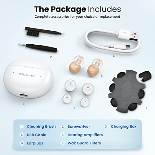 Ibstone Rechargeable Hearing Aids For Seniors And Adults, Mini Completely-In-Canal Hearing Amplifier With Noise Reduction, Portable Charging Case For With 125Hrs Backup Power, Pair #TOP6