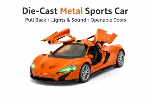 Image of Brand Conquer 1:36 Diecast Model Car with Openable Doors - Alloy Metal Toy Sports Car for Kids & Collectors, Highly Detailed Mini Vehicle for Play & Display (Mclaren 1:32 Orange)