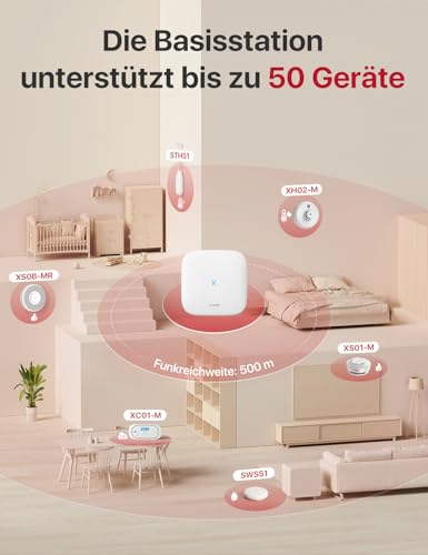 X-Sense Smart Rauchmelder XS01-M mit SBS50 Basisstation, Zertifiziert nach EN 14604, vernetzbare Funkrauchmelder mit WLAN, kompatibel mit der X-Sense Home Security App, weiß, FS61, 6 Stück