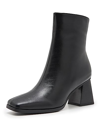 ZXHYZLZ Womens Chunky High Heel Boots - Zip Up, Square Toe, Ankle Booties