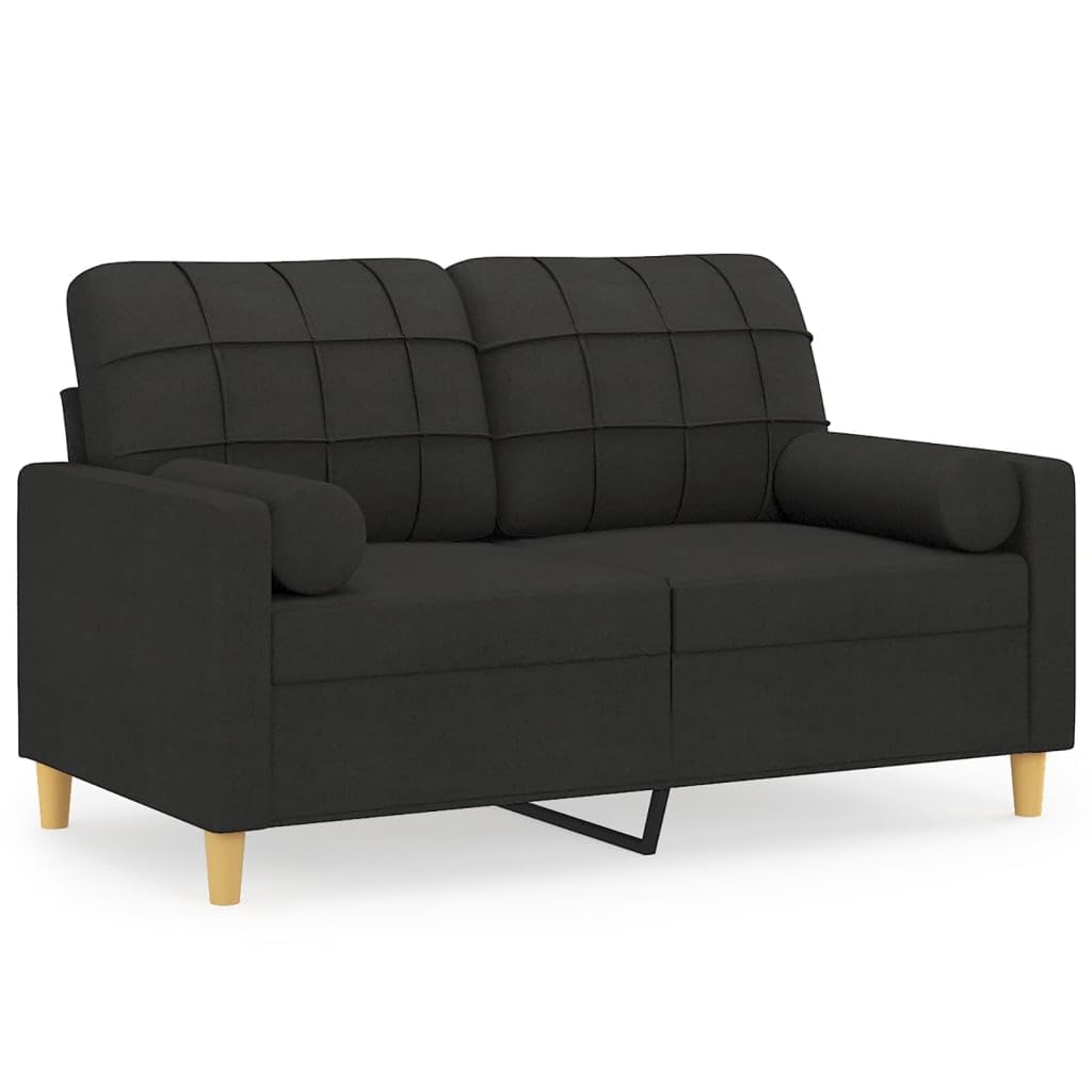 Sofa 2-osobowa z poduszkami dekoracyjnymi czarna 120 cm, tkanina, pokrowce na sofy ogrodowe, narzuta na sofę zewnętrzną, pokrowiec ochronny na sofę