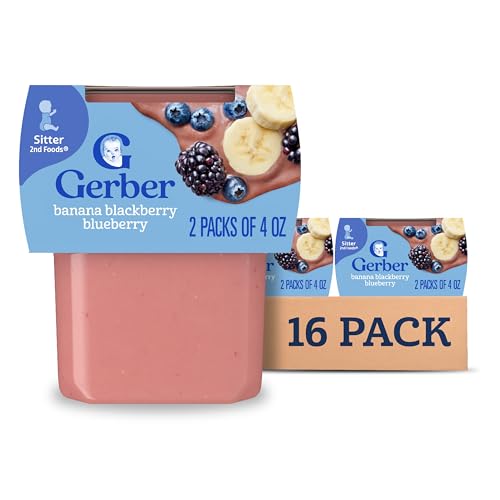 Gerber Stage 2 Baby Food, Banana Blackberry Blueberry Puree Tubs, No Artificial Colors or Flavors, Baby Puree, 16-Pack