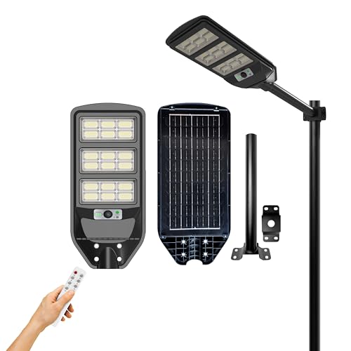Image of Homehop Solar Light Outdoor Home Garden 180W Street LED Lamp Waterproof | Solar Street Light Outdoor Wall Automatic Motion Sensor Wireless for Yard, Patio, Road with Pole (10000mAh, Cool White, ABS)