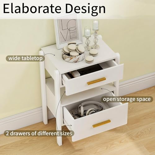 Image of Solid Wood Nightstand with 2 Drawers and Open Shelf Bedside Table End Table