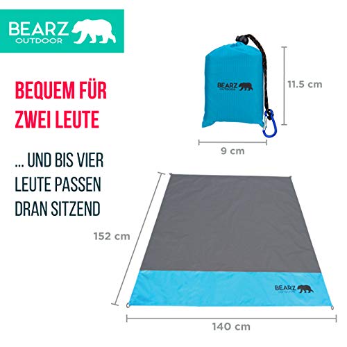 BEARZ Outdoor Decke, Reisedecke, Kompakt Picknickdecke Wasserdicht - Ultraleicht Camping Sitzunterlage Outdoor, Stranddecke Sandfrei, Kleine Campingdecke - Festival, Camping und Wandern Zubehör (Blau)