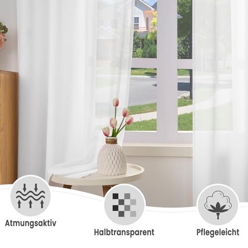 WOLTU halbtransparenter Vorhang mit Kräuselband Leinenoptik 225x140cm Weiß – Ansicht 3