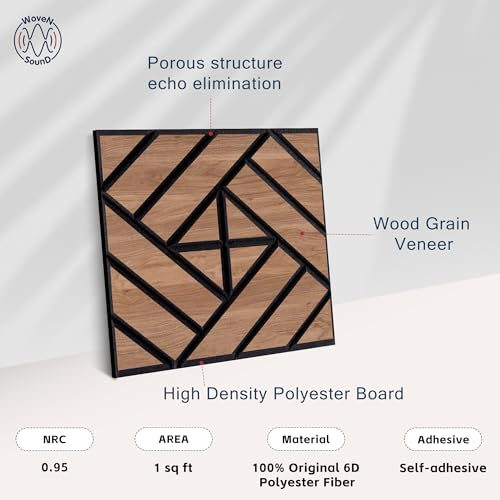 Image of WoveN SounD Acoustic Wall Panels, Teak, 16 Pack, 12x12 in | Self-Adhesive, NRC 0.95, Carved Pattern, Sound Proof, Echo Reduction, Sound Dampening, Home Studio, Office, Gaming Room