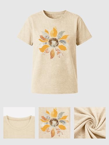 Image of Anbech Womens Dandelion Graphic T-Shirts Teen Girls Cute Sunflower Print Casual Tee Tops