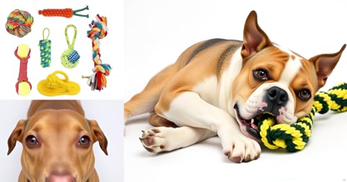 Image of Dog Rope Toys for Large and Medium Aggressive Chewers | Tough Natural Cotton Chew Tug Rope with Easy-Hold Handle | Indestructible Dog Chew Toy for Dogs
