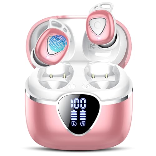 Wireless Earbuds, Bluetooth 5.4 Earphones In Ear with 4 ENC Noise Cancelling, 40H Mic Clear Calls Bluetooth Headphones Deep Bass, IP7 Waterproof Bluetooth Ear Buds, Compact Design LED Display, Pink