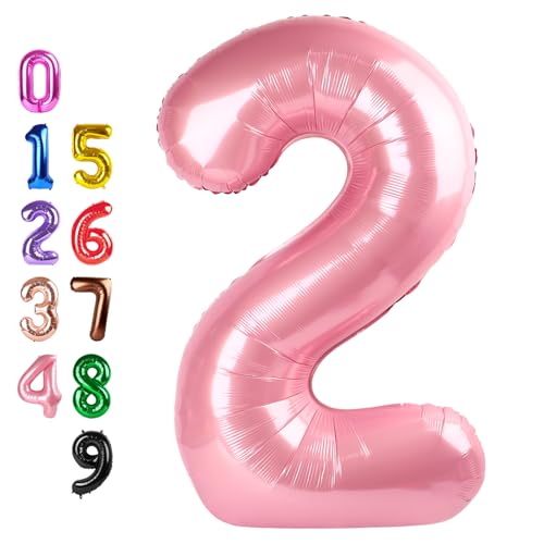 Image of 2 Balloon 40 inch Pearl Pink Number Balloons for 2nd Birthday Decorations | Saturated Color, Large 40 in, With Straw & Hanging Hole, For Back-to-School Season, Wedding, Christmas, New Year, Anniversary