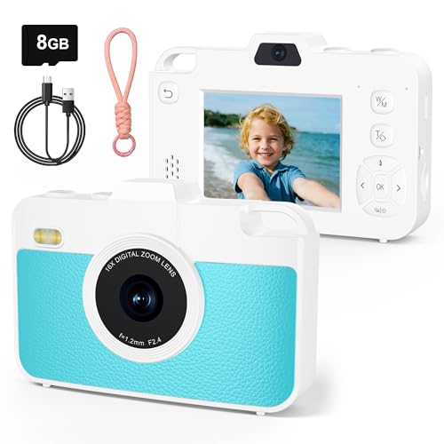 Digital Camera for Kids, 48MP 1080P Point and Shoot Digital Cameras with Dual Lens, Compact Small Camera with 16X Zoom for Girls Boys, 8GB TF Card, Blue