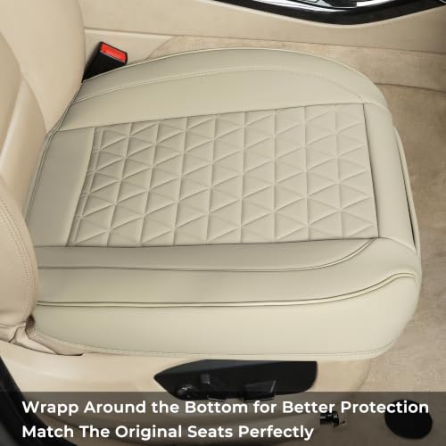 Image of Black Panther Front Car Seat Covers Luxury Faux Leather Bottom Seat Covers, Anti-Slip and Wrap Around The Bottom, Fit 95% of Vehicles - 2 Packs, Stone Beige