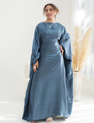 Image of Dubai Bat Sleeve Dress Shiny Robe for Women Muslim 1pc Abaya Eid Prayer Clothes Soft Dubai Travel Party Dress Maxi Abaya