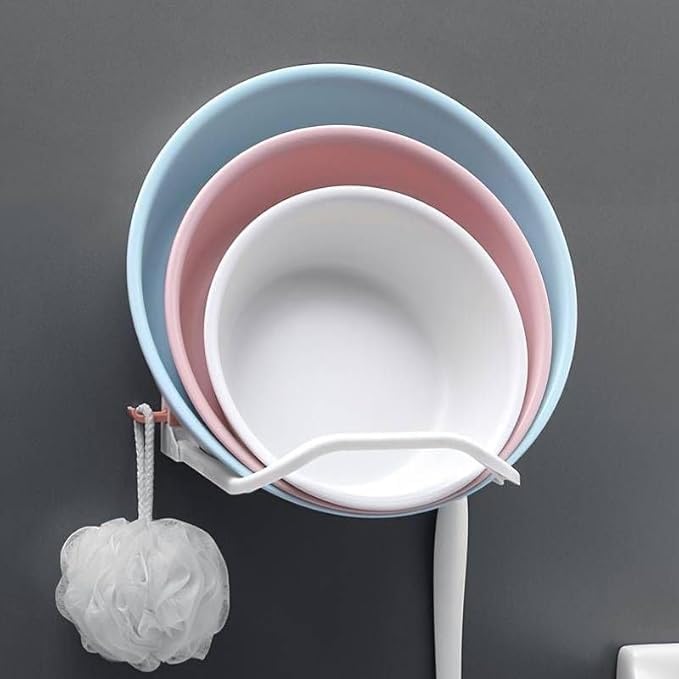 SNEPCOM Bathroom Tub Holder | Wall Mount Bathroom Storage Rack | Plastic Bath Tub/Washing Tub Storage Organizer | Hanging Hook for Kitchen/Wash Basin/Bathroom (Pack of 1) (Multicolour) (B0DFWNDK8Y) Amazon Price History, Amazon Price Tracker