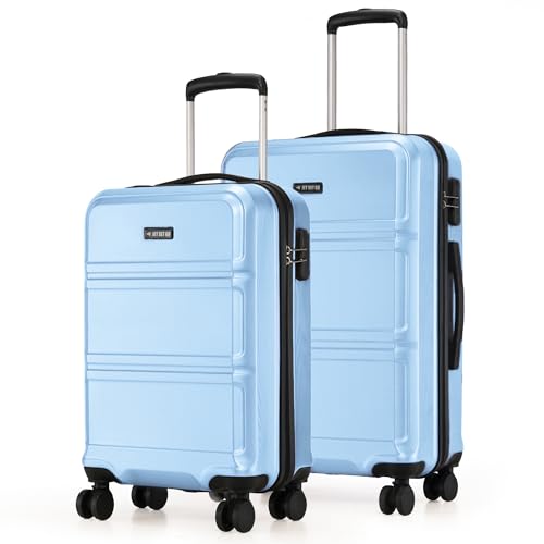 Image of Jet Set Go by Nasher Miles Dollar Hard-Sided Polycarbonate Luggage Set of 2 Pastel Blue Trolley Bags (55 & 65 cm)