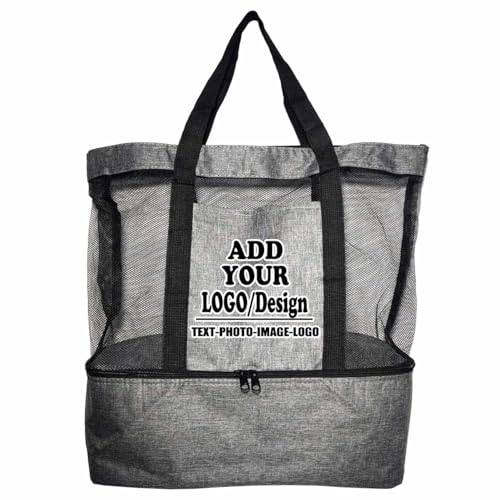SMALL COLOR Custom Mesh Beach Bags With Name Logo Photo For Women Man Personalized Cooler Tote Beach Bag