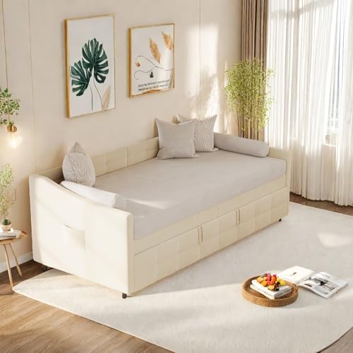SHAODENG Tagesbett Ausziehbar, Sofabett 90x200 Bett mit Lattenrost, Schlafcouch als Jugendbett or Gästebett, Schlafsofa 2 Sitzer für Wohnzimmer,...