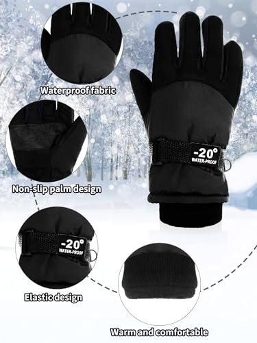 Image of SATINIOR 2 Pairs Kids Waterproof Winter Snow Gloves Ski Gloves for Boy Girl Outdoor Warm Thickening Snowboard