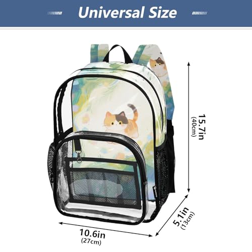 Cute Brown Cartoon Cat Kids Clear Backpacks Clear Bookbags For Adults Seethrough PVC For4