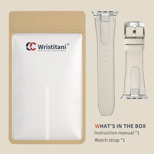 Wristitani Genuine Leather Strap for Apple Watch 44/45/46/49mm for Men | Replacement Band for iWatch Ultra 4/3/2/1 Series 12 11 10 9 8 7 SE3 SE2 SE 6 5 4,Off White/Silver Buckle - Image 5