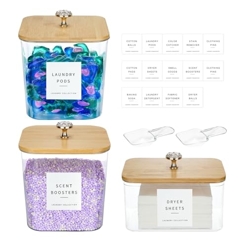 POLRAI 3 Pack Laundry Pod Containers and Dryer Sheet Holder, Laundry Room Organization Sto...