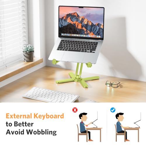 Image of OMOTON 360 Rotating Laptop Stand Riser for Desk, Ergonomic Foldable Computer Stand Adjustable Height Angles for Collaborative Work, Easy Storage Fit Macbooks,All Laptops up to 16 inches, Citron