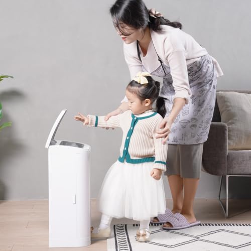 Image of ALLKEI 29L Diaper Pail White Includes 2 Magic Refill Bags, Disposal System, Odor Control Trash Can for Baby, Adult Diaper, and Pet Waste, Made of Durable ABS. (White)