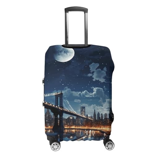 Travel Luggage Cover Elastic Suitcase Protector Anti-Scratch Washable Moon Light New York City Luggage Sleeve Tsa Approved Carry on Covers Baggage Cover Fits 18-32 Inch Luggages4