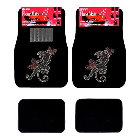 ALLBrand Universal Fit FrontRear 4-Piece Full Set Crystal Bling Rhinestone Design Studded Carpet Car SUV Truck Floor Mats (Puma-Black), Medium(KAM) Cover