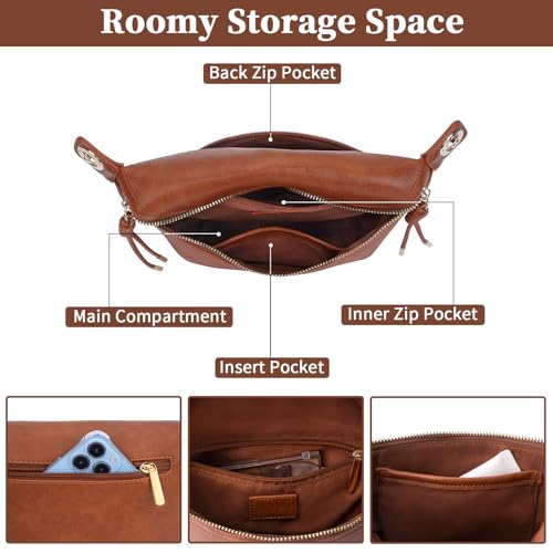 Fanny Pack Crossbody Bags for Women Pu Leather Belt Bag Waist Pack Causal Chest Bum Bag With 2 Straps Brown - Image 6
