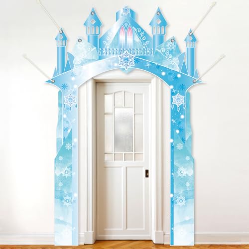 Winter Snow Castle Party Door Banner Ice Snow Themed Decoration Door Hanging Winter Door Backdrop Photography Banner for Holiday Christmas Snowflake Birthday Party Princess Photo Booth Props Supplies