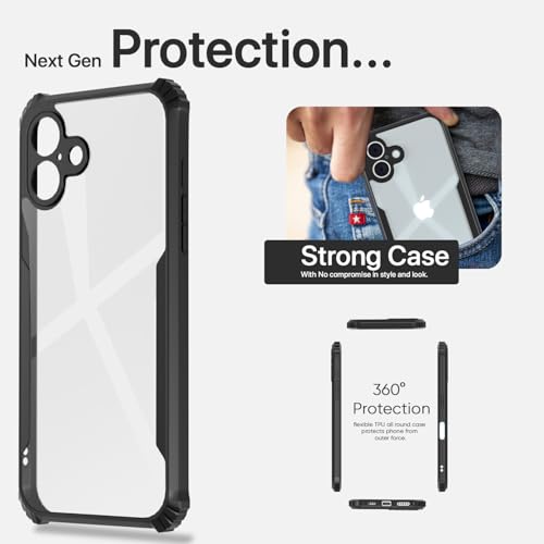 Image of Pikkme Crystal Clear Transparent Back | Ultra Hyrbid | Full Camera Protection | Raised Edge | Bumper Back Case for iPhone 16 (Black)