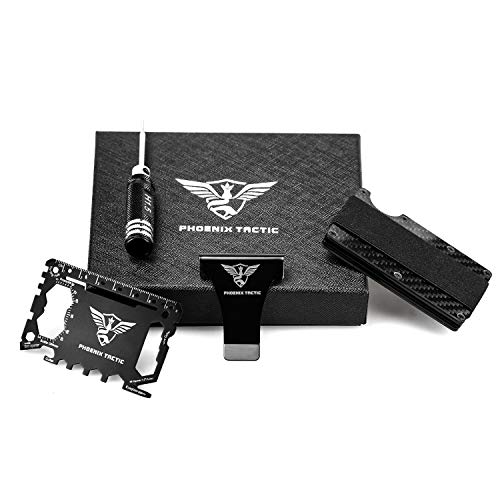 Minimalist Wallet EDC Credit Card Tool Gift Set - Slim Carbon Fiber Credit Card Holder with Money Clip Band, RFID Blocking Anti-Theft Technology for Men or Women accessories for travel