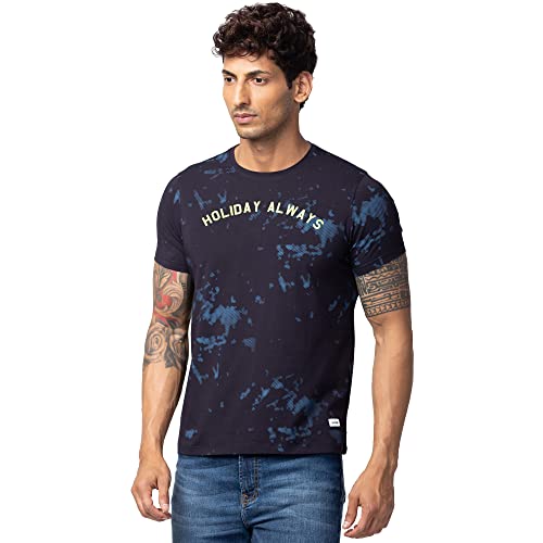 Image of Spykar Men's Slim Fit Round Neck Half Sleeve Printed Casual T-Shirt
