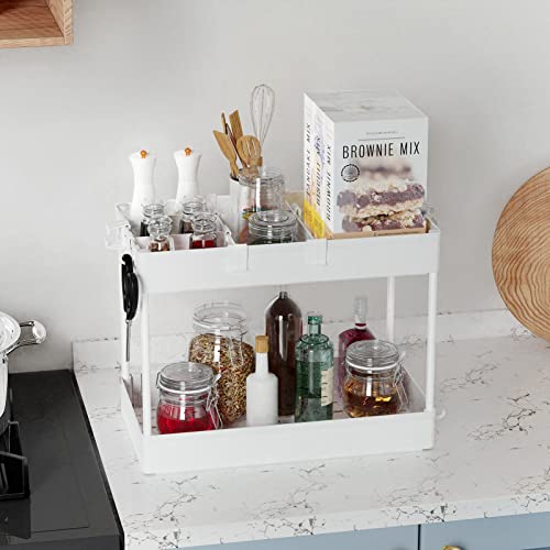 Image of SPACELEAD 4 Tier Rolling Cart with Wheels, Storage Craft Art Trolley Organizer Serving, 3 Hanging Baskets Easy Assembly, for Office, Living Room, Kitchen