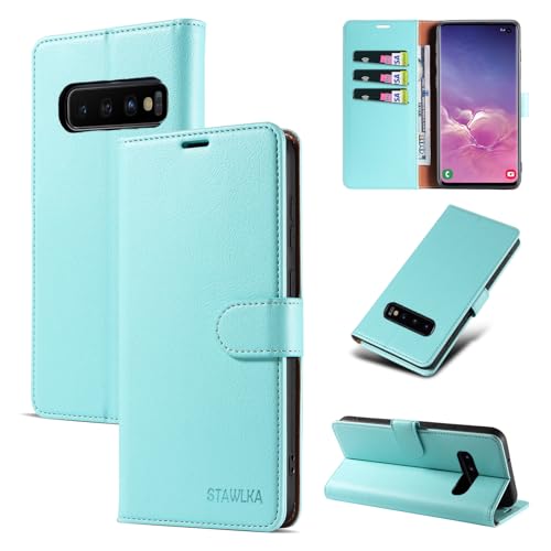 STAWLKA Funda para Samsung Galaxy S10 Plus, piel sintética de alta calidad, con hebilla magnética, bloqueo RFID, a prueba de golpes, funda protectora para Samsung Galaxy S10 Plus, color verde menta