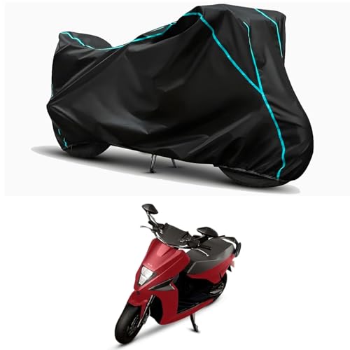 Image of Waterproof Bike Body Cover Compatible for | Simple Energy One Extra | Taffeta Fabric, Sky Piping Design, Bottom Elastic Fit | Dustproof, Sun UV & Rain Protection for All Weather.