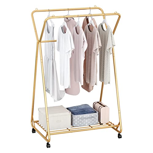 Portant à vêtements portable double tringle en métal avec roulettes de chambre