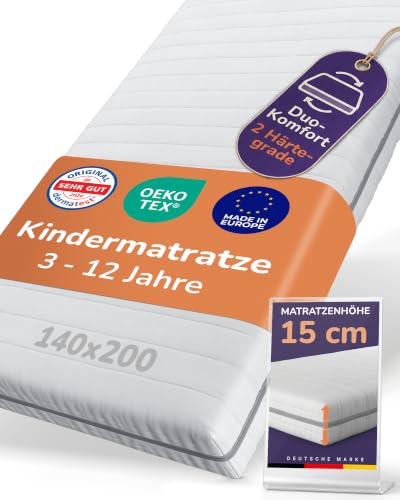 Sun Garden Kindermatratze 140x200 cm 312 Jahre 2-in-1 Mitwachs-System für Kinderbett & Jugendbett Oeko-Tex & Dermatest Sehr gut 15 cm Komfortschaum RG28 Made in Europe